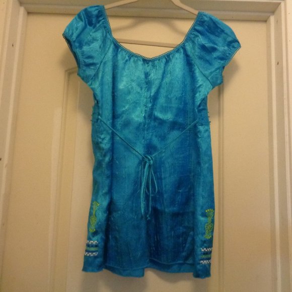 BOHO BEAUTIFUL BLUE SATIN EMBROIDERED LACE BLOUSE L - Picture 3 of 5